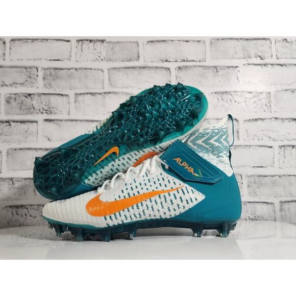 Nike Alpha Menace Elite 2 Football Cleats Miami Dolphins BV2077-108 Size 15 - Picture 1 of 6
